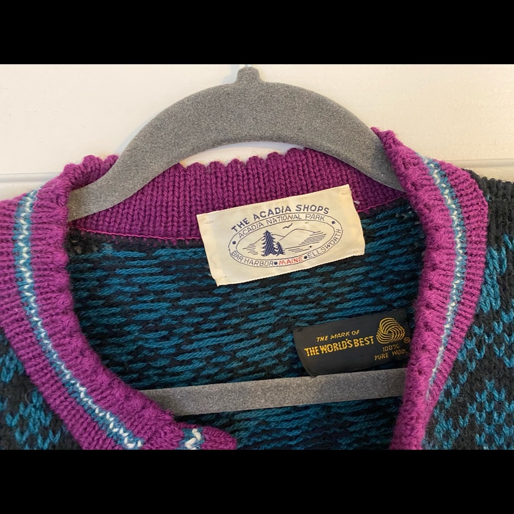 Vintage 100% Wool Acadia National Park Fair Isle Sweater Cardigan Medium Unisex - Picture 3 of 8